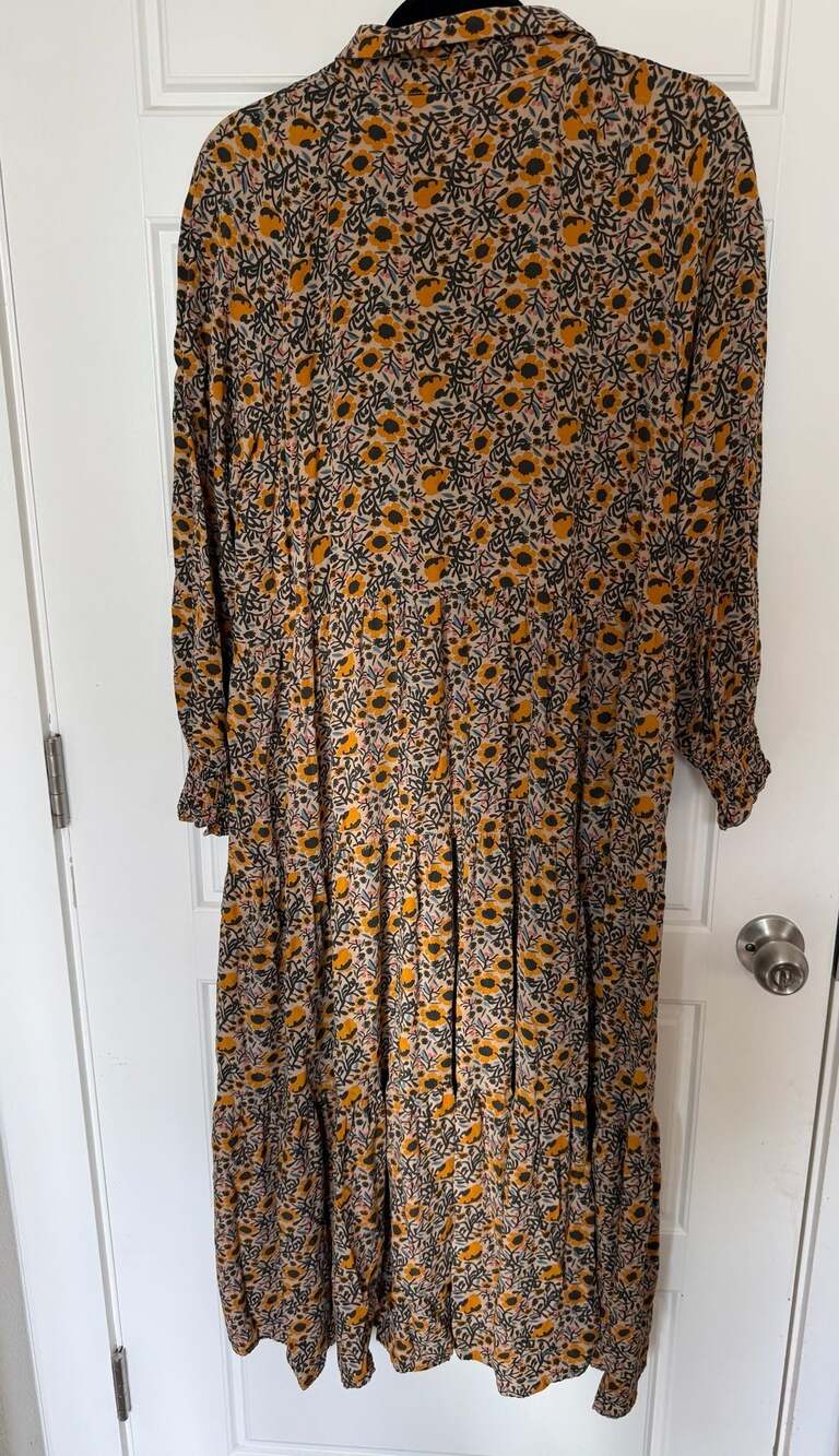 Natural Life Floral Collared Shirt Dress Tiered Midi Size Large - Picture 4 of 9